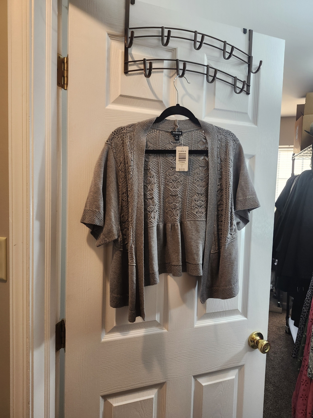 Torrid Gray Crochet Open-Front Short-Sleeve Cardigan, Torrid 3 = 3X
